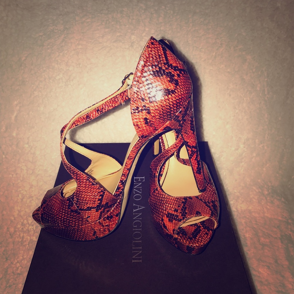 Enzo snakeskin platform heels